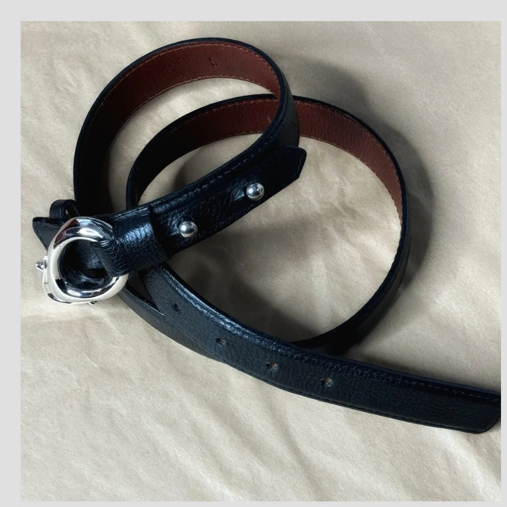 Brian Toohey Pebbled Leather Belt Black Silver Hardware Buckle Size Small 30/34